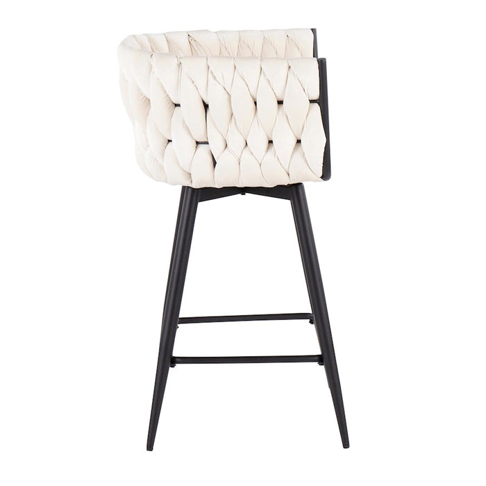 LumiSource Braided Renee Counter Stool, Set of 2, Black/WH
