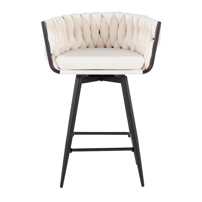 LumiSource Braided Renee Counter Stool, Set of 2, Black/WH