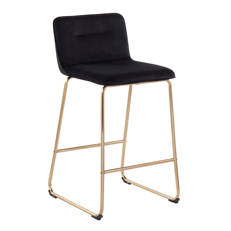 LumiSource Casper Counter Stool, Set of 2, Gold/Black Velvet