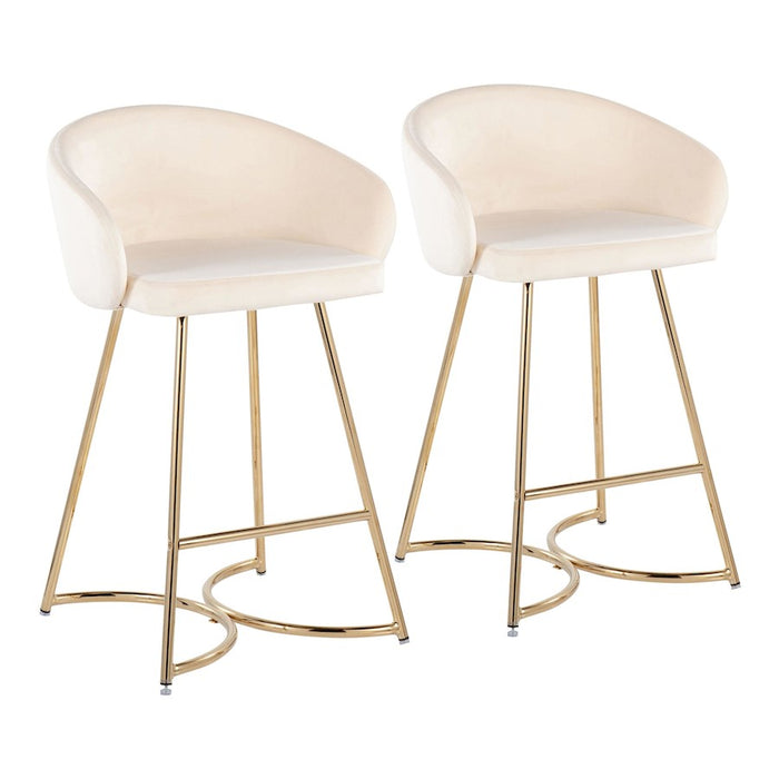LumiSource Cece Counter Stool, Set of 2, Gold/Cream Velvet - B26-CECEAUVCR2