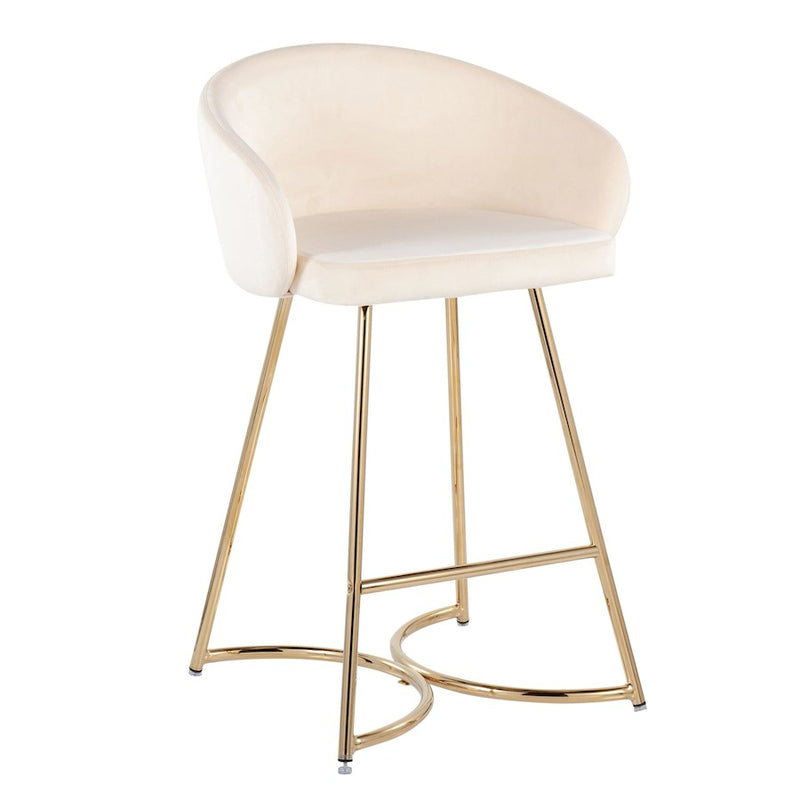 LumiSource Cece Counter Stool, Set of 2, Gold/Cream Velvet