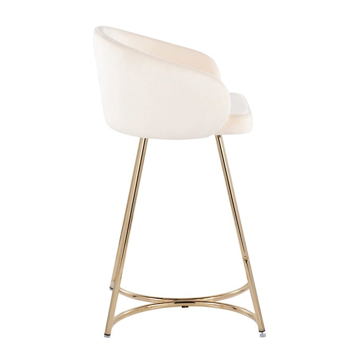 LumiSource Cece Counter Stool, Set of 2, Gold/Cream Velvet
