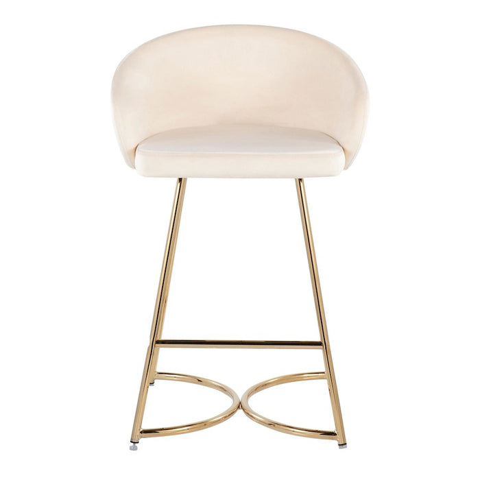 LumiSource Cece Counter Stool, Set of 2, Gold/Cream Velvet