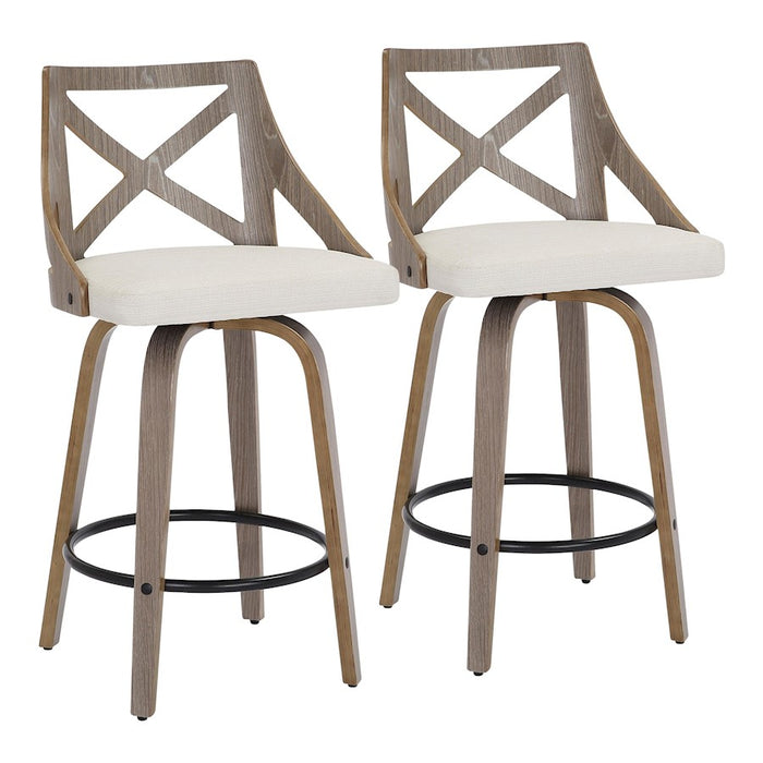 LumiSource Charlotte Counter Stool, Set/2, Grey/Cream Noise - B26-CHARLOTLGYCR2