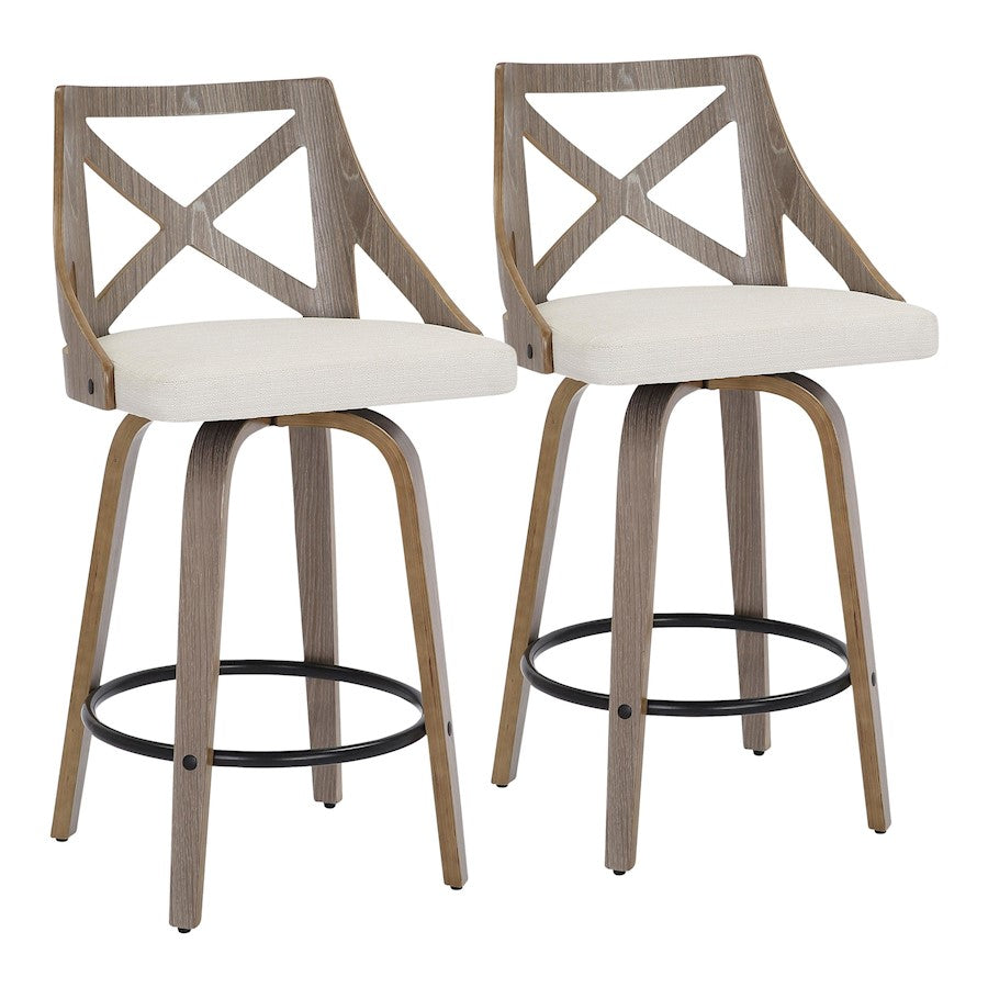 LumiSource Charlotte Counter Stool, Set/2, Grey/Cream Noise - B26-CHARLOTLGYCR2