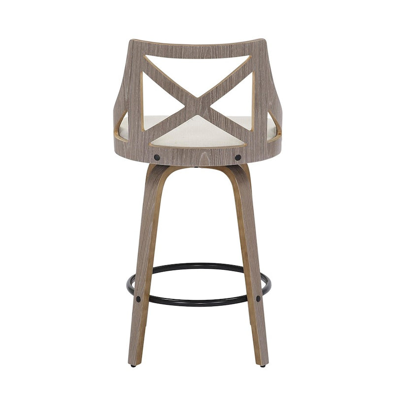 LumiSource Charlotte 19in Counter Stool Set/2 | Farmhouse Grey Wood & Cream Fabric Swivel | Kitchen Island & Dining Bar | Model B26-CHARLOTLGYCR2