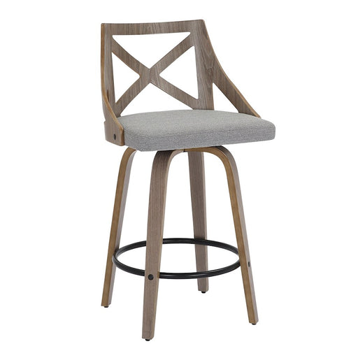 LumiSource Charlotte Counter Stool, Set of 2, Grey Wood/Grey