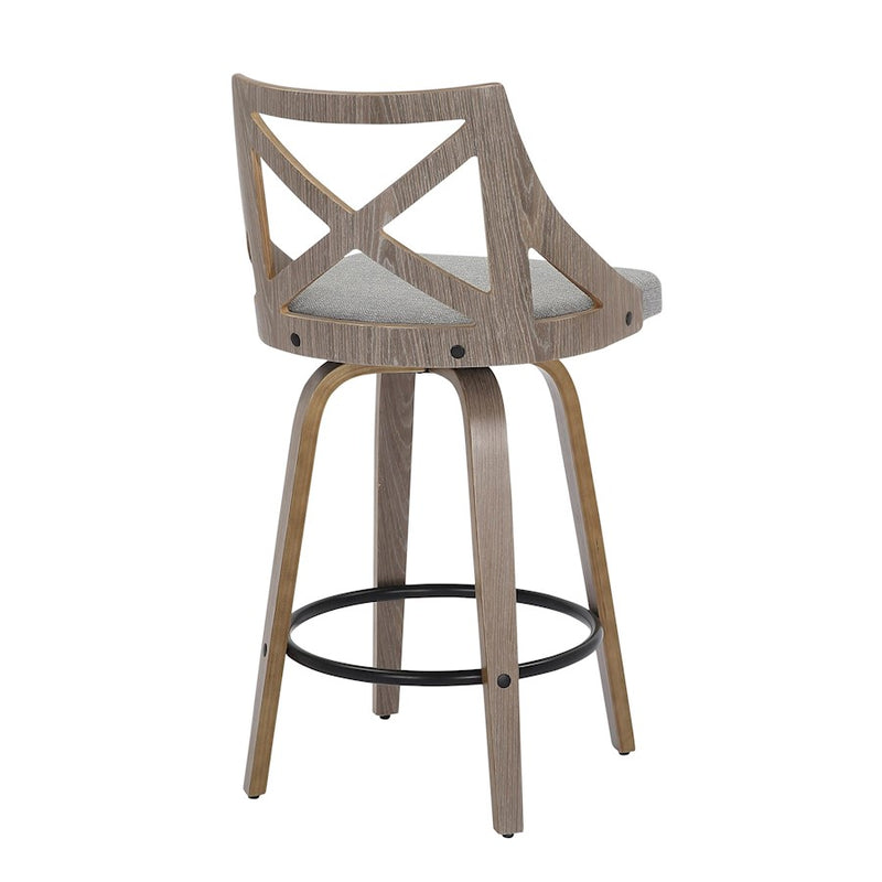 LumiSource Charlotte Counter Stool, Set of 2, Grey Wood/Grey