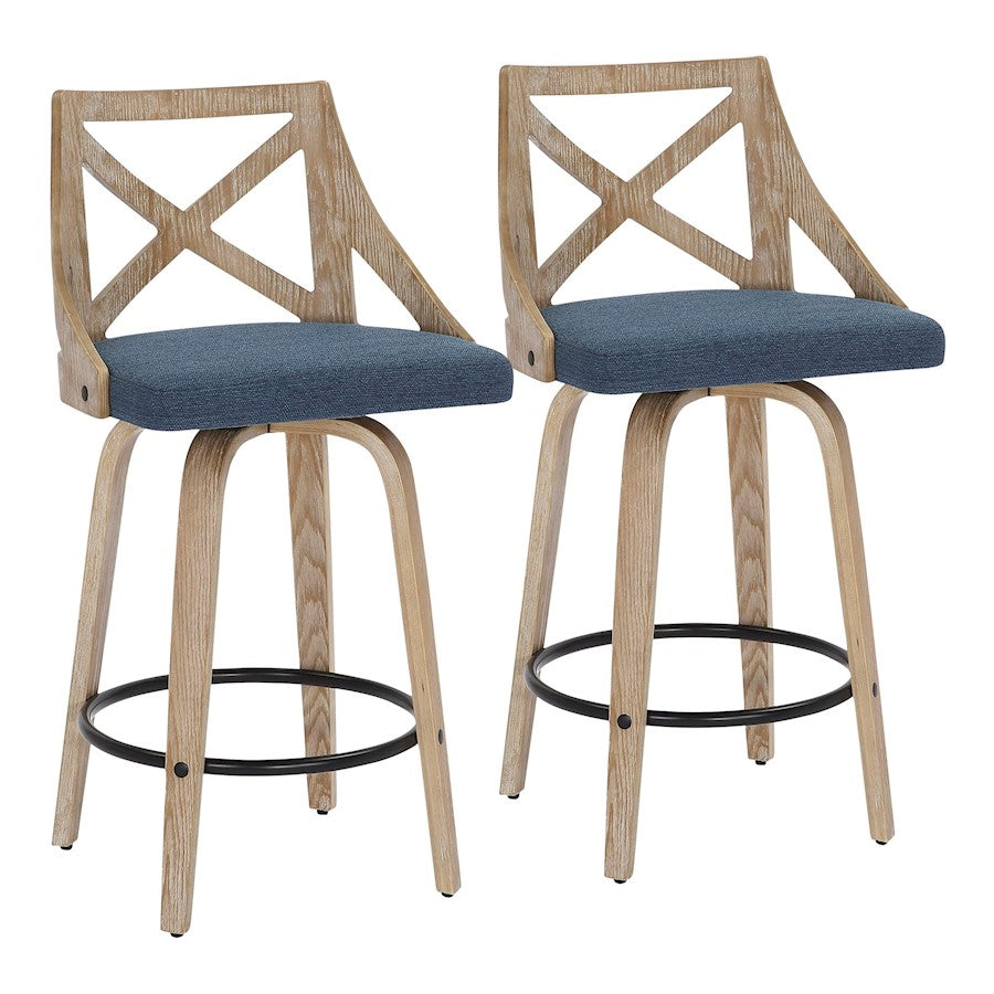 LumiSource Charlotte Counter Stool, Set of 2, White/Blue - B26-CHARLOTWWBU2