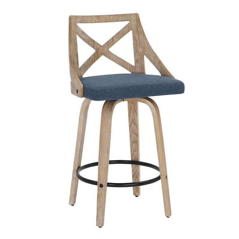 LumiSource Charlotte Counter Stool, Set of 2, White/Blue