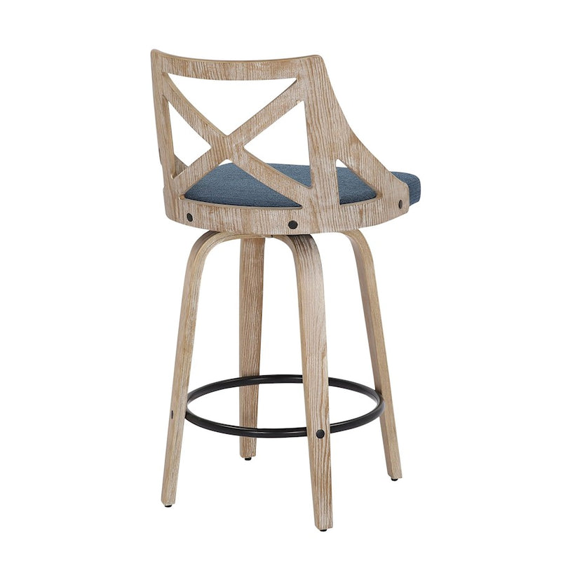 LumiSource Charlotte Counter Stool, Set of 2, White/Blue