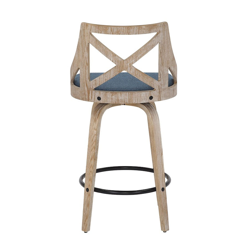 LumiSource Charlotte Counter Stool, Set of 2, White/Blue