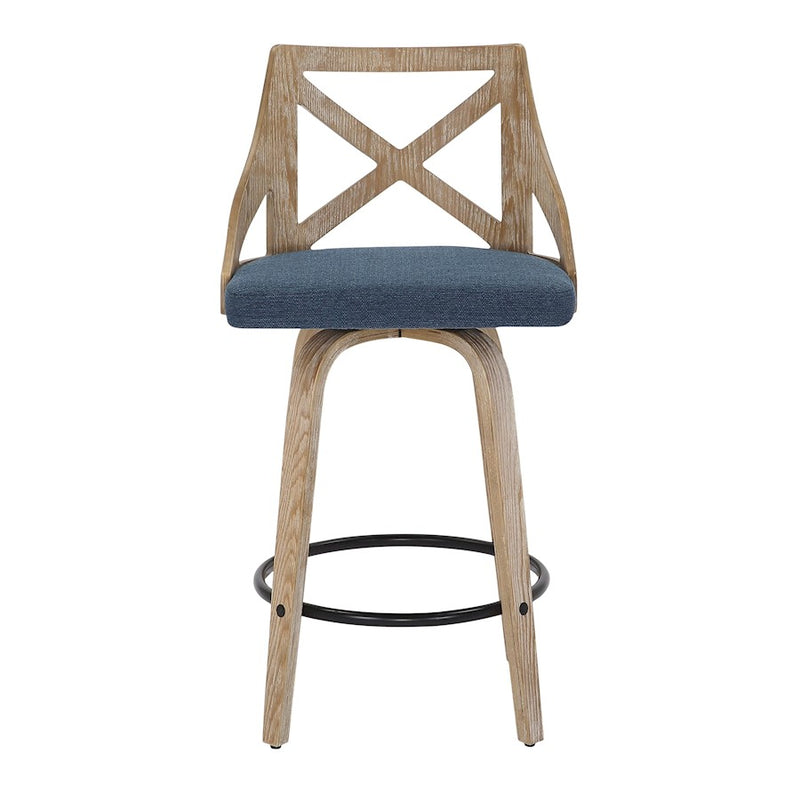 LumiSource Charlotte Counter Stool, Set of 2, White/Blue