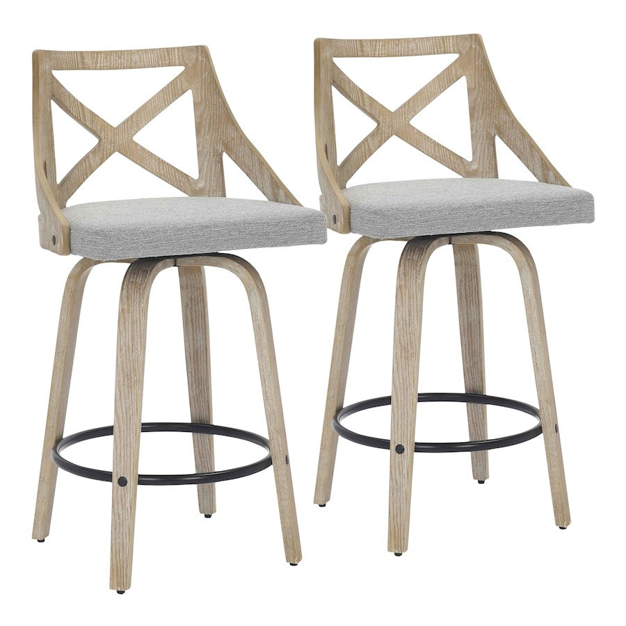 LumiSource Charlotte Counter Stool, Set of 2, White/Grey - B26-CHARLOTWWLGY2