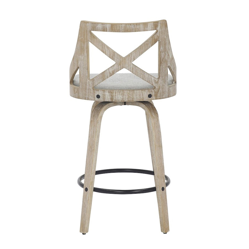 LumiSource Charlotte 19in Counter Stool Set of 2 | White Washed Wood & Light Grey Fabric | Kitchen Island & Dining Room | Model B26-CHARLOTWWLGY2