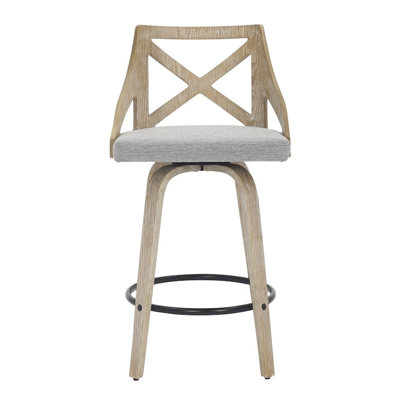 LumiSource Charlotte 19in Counter Stool Set of 2 | White Washed Wood & Light Grey Fabric | Kitchen Island & Dining Room | Model B26-CHARLOTWWLGY2