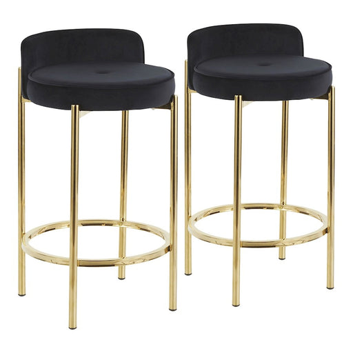 LumiSource Chloe Counter Stool, Set of 2 in Gold Metal/Black PU - B26-CHLOEAUBK2
