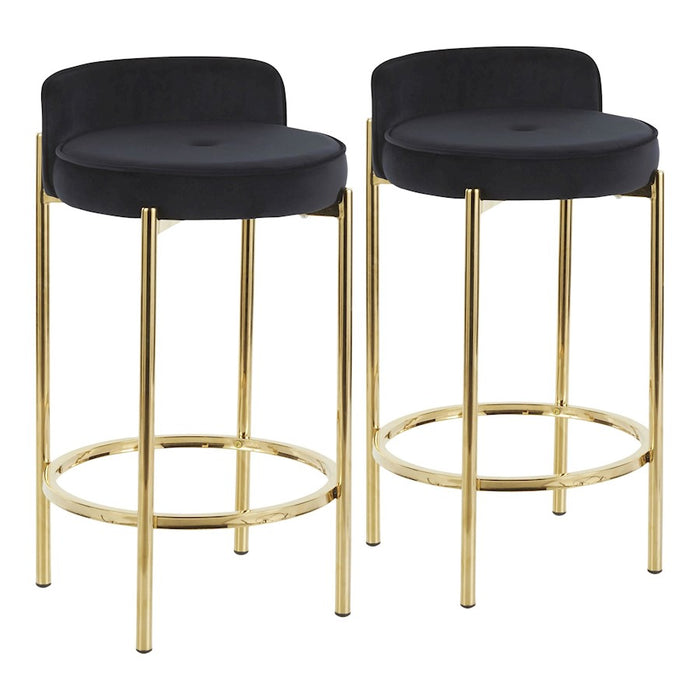 LumiSource Chloe Counter Stool, Set of 2 in Gold Metal/Black PU - B26-CHLOEAUBK2