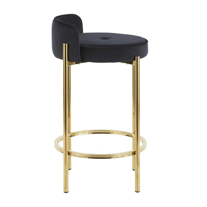 LumiSource Chloe Counter Stool, Set of 2 in Gold Metal/Black PU