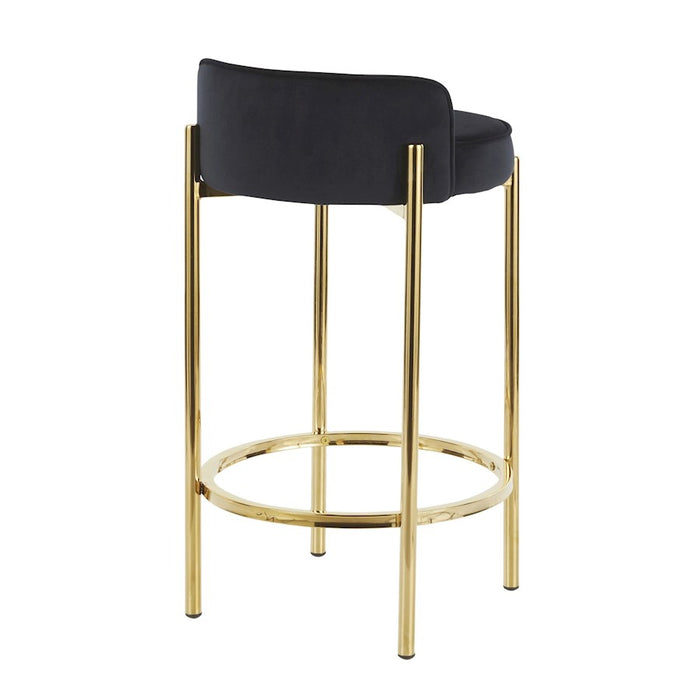 LumiSource Chloe Counter Stool, Set of 2 in Gold Metal/Black PU