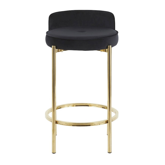 LumiSource Chloe Counter Stool, Set of 2 in Gold Metal/Black PU