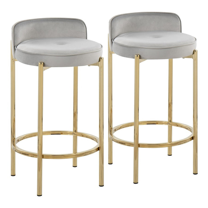 LumiSource Chloe Counter Stool, Set of 2, Gold/Silver Velvet - B26-CHLOEAUVSV2