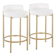 LumiSource Chloe Counter Stool, Set of 2 in Gold Metal/White PU - B26-CHLOEAUW2