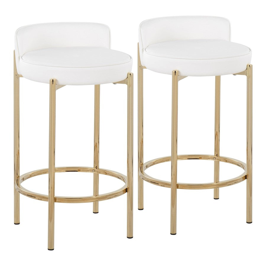 LumiSource Chloe Counter Stool, Set of 2 in Gold Metal/White PU - B26-CHLOEAUW2