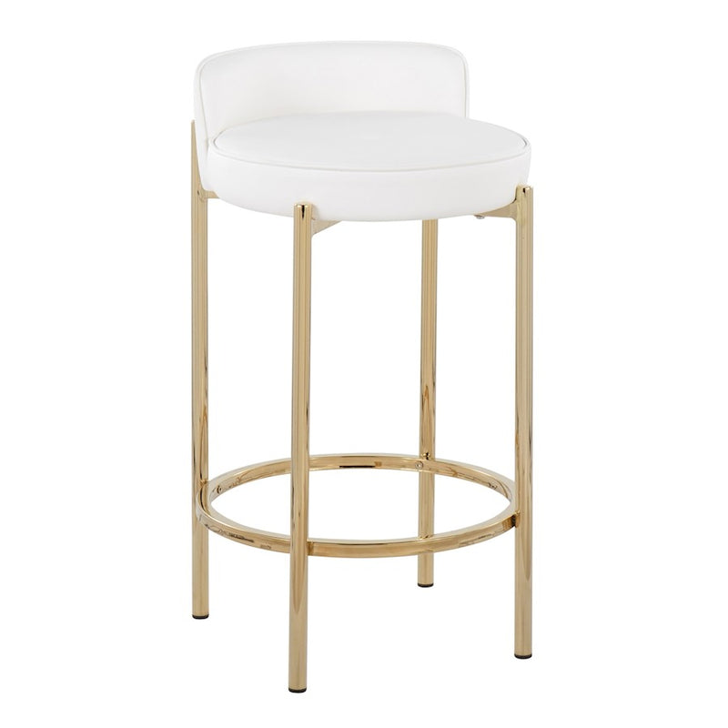 LumiSource Chloe Counter Stool, Set of 2 in Gold Metal/White PU