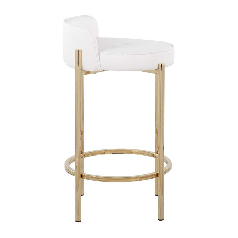 LumiSource Chloe Counter Stool, Set of 2 in Gold Metal/White PU