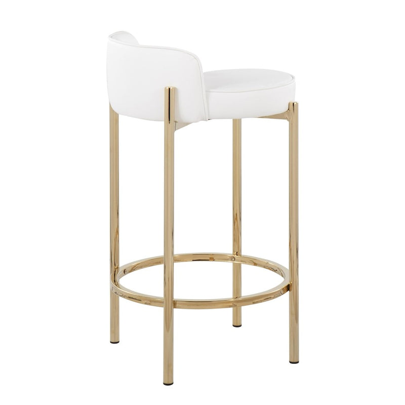LumiSource Chloe Counter Stool, Set of 2 in Gold Metal/White PU