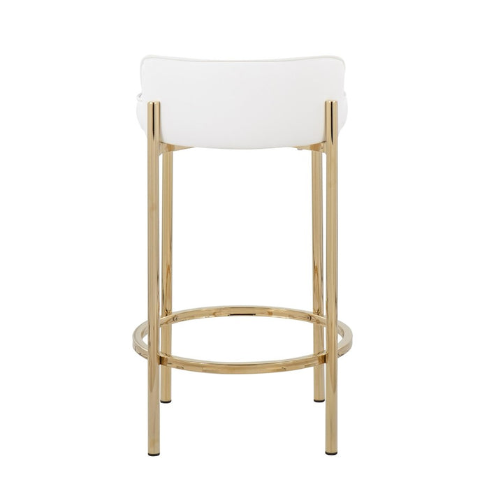LumiSource Chloe Counter Stool, Set of 2 in Gold Metal/White PU