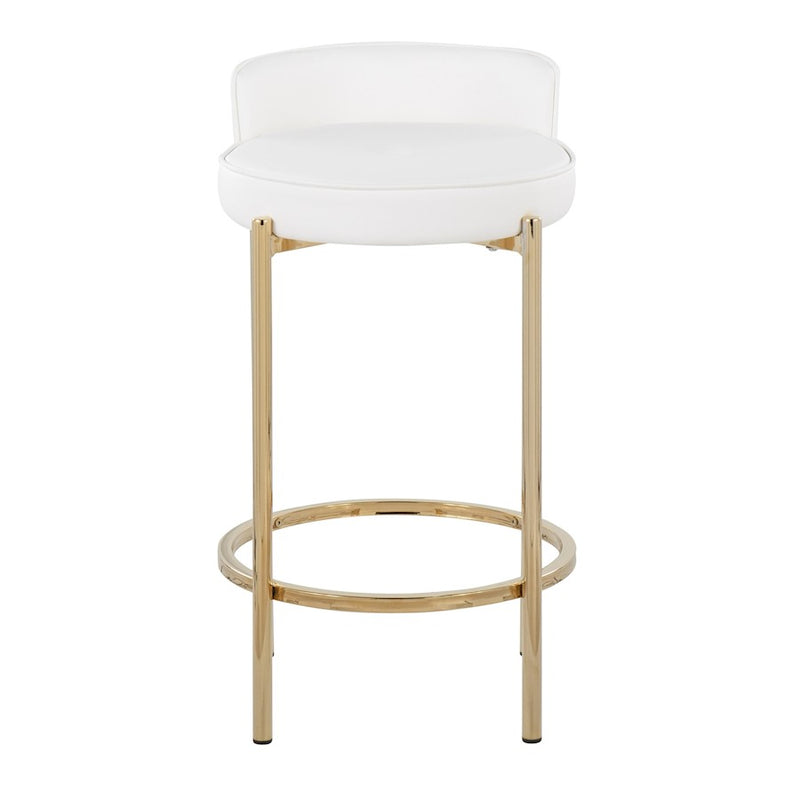LumiSource Chloe Counter Stool, Set of 2 in Gold Metal/White PU