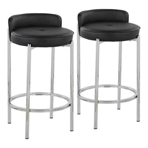 LumiSource Chloe Counter Stool, Set of 2 in Chrome/Black PU - B26-CHLOEBK2