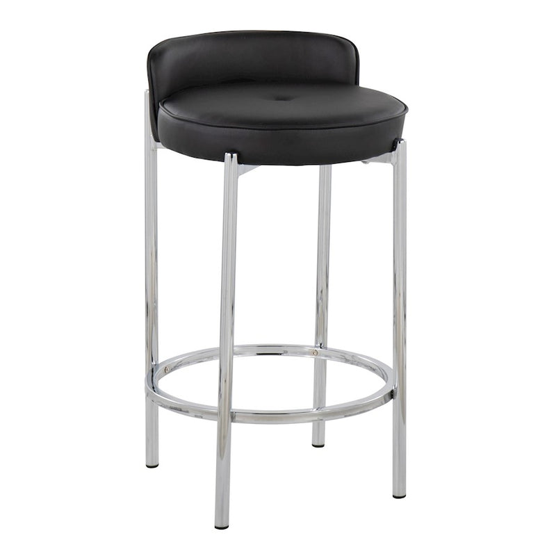 LumiSource Chloe 17in Counter Stool Set of 2 | Chrome & Black PU | Kitchen Island & Dining Room | 17 x 16 x 29 in | Model B26-CHLOEBK2