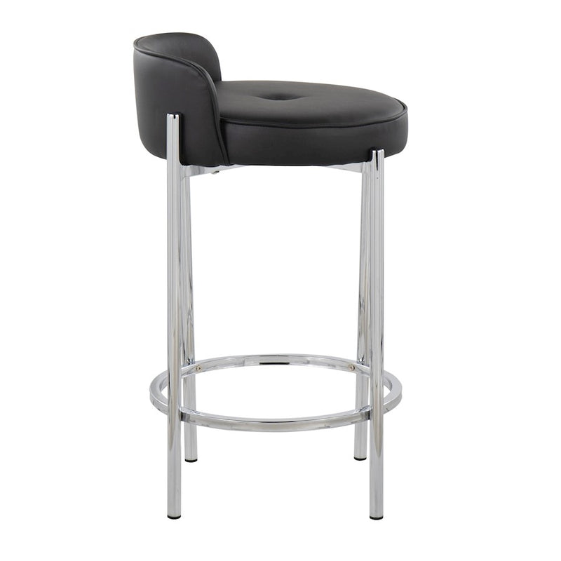LumiSource Chloe 17in Counter Stool Set of 2 | Chrome & Black PU | Kitchen Island & Dining Room | 17 x 16 x 29 in | Model B26-CHLOEBK2