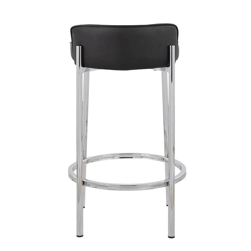 LumiSource Chloe 17in Counter Stool Set of 2 | Chrome & Black PU | Kitchen Island & Dining Room | 17 x 16 x 29 in | Model B26-CHLOEBK2