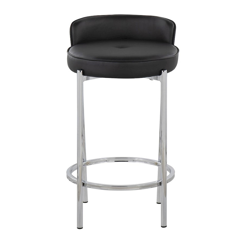 LumiSource Chloe 17in Counter Stool Set of 2 | Chrome & Black PU | Kitchen Island & Dining Room | 17 x 16 x 29 in | Model B26-CHLOEBK2