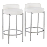 LumiSource Chloe Counter Stool, Set of 2 in Chrome/White PU - B26-CHLOEW2