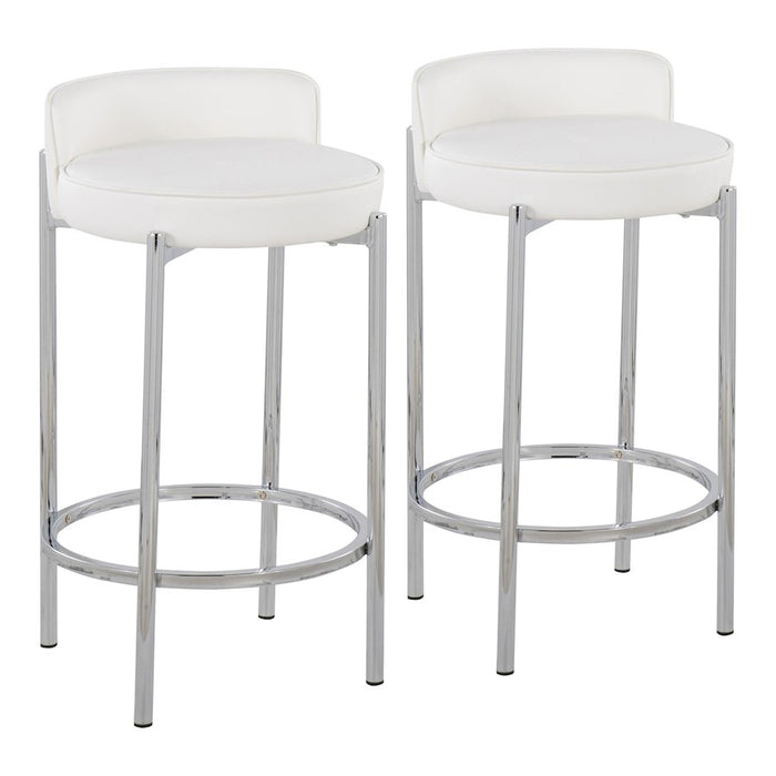 LumiSource Chloe Counter Stool, Set of 2 in Chrome/White PU - B26-CHLOEW2