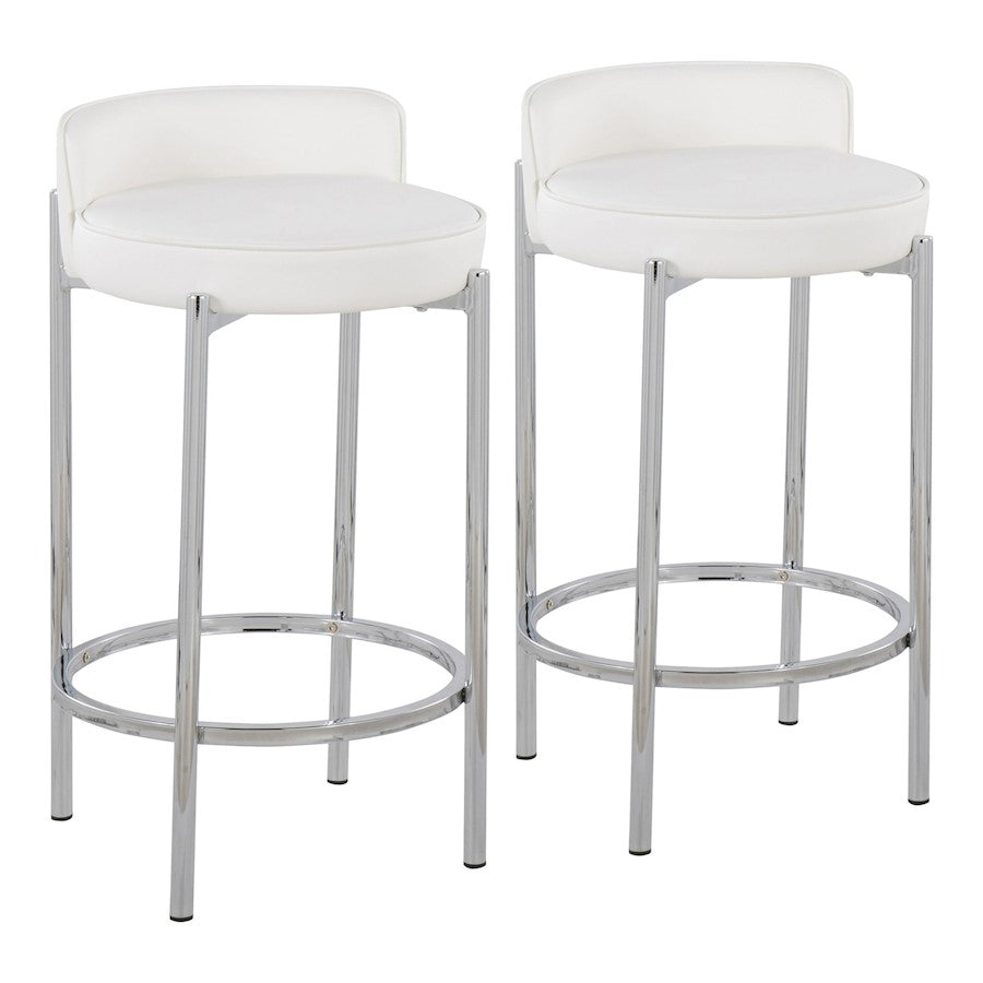 LumiSource Chloe Counter Stool, Set of 2 in Chrome/White PU - B26-CHLOEW2