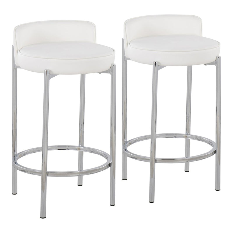 LumiSource Chloe 17in Counter Stool Set of 2 | Chrome & White PU | Kitchen Island & Dining Room | 17 x 16 x 29 in | Model B26-CHLOEW2