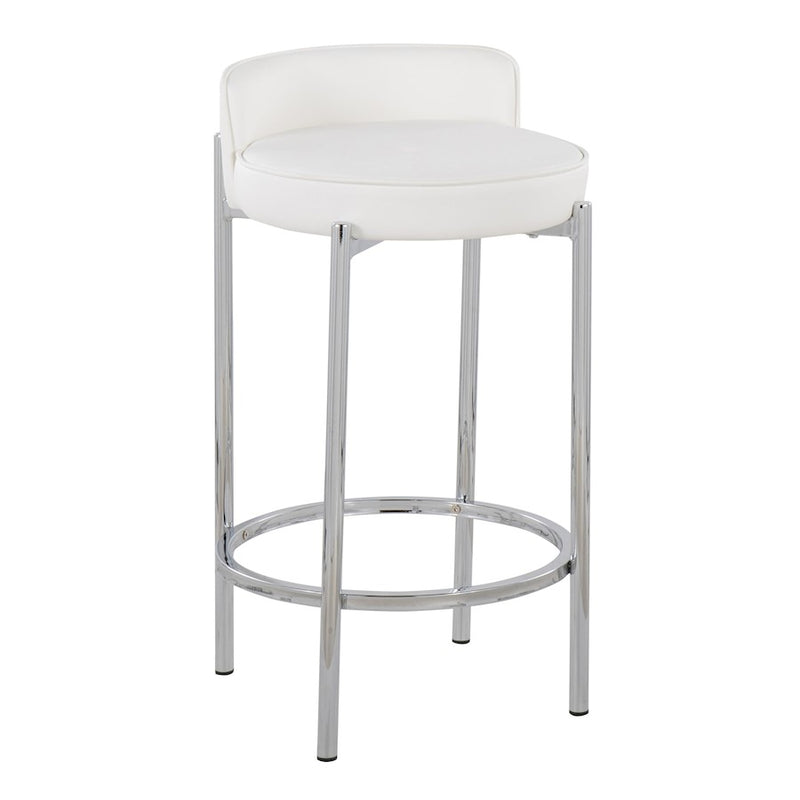 LumiSource Chloe 17in Counter Stool Set of 2 | Chrome & White PU | Kitchen Island & Dining Room | 17 x 16 x 29 in | Model B26-CHLOEW2