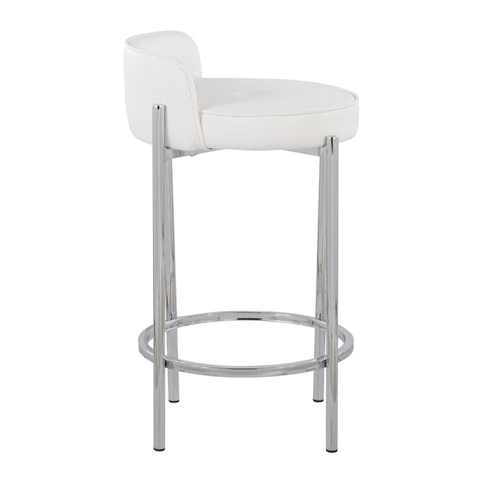 LumiSource Chloe Counter Stool, Set of 2 in Chrome/White PU