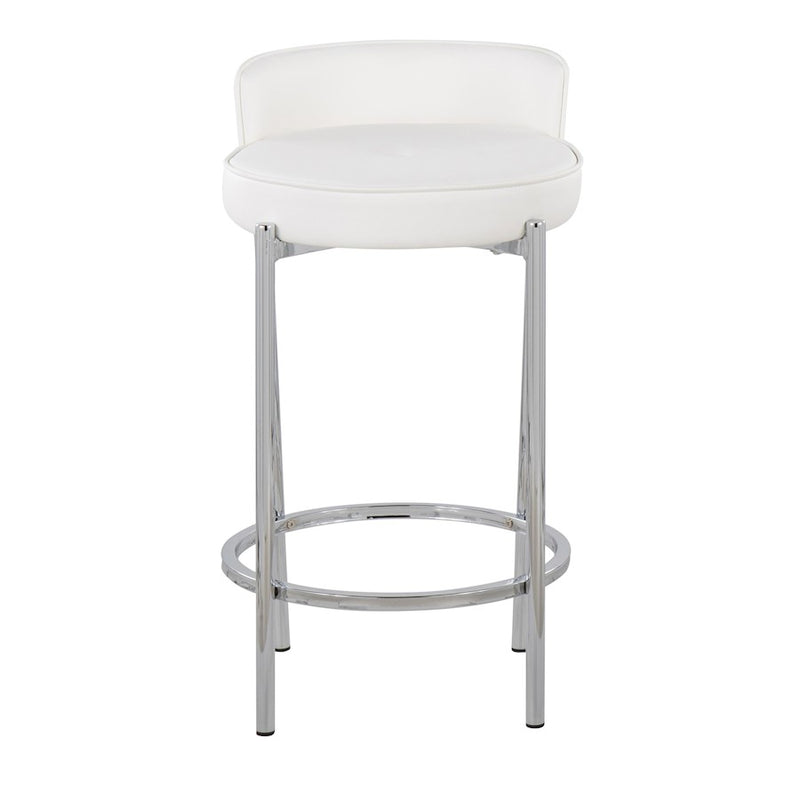 LumiSource Chloe 17in Counter Stool Set of 2 | Chrome & White PU | Kitchen Island & Dining Room | 17 x 16 x 29 in | Model B26-CHLOEW2