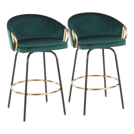 LumiSource Claire Counter Stool, Set/2, BK/Gold/Green - B26-CLAIRE2-SWVGBKVGN2