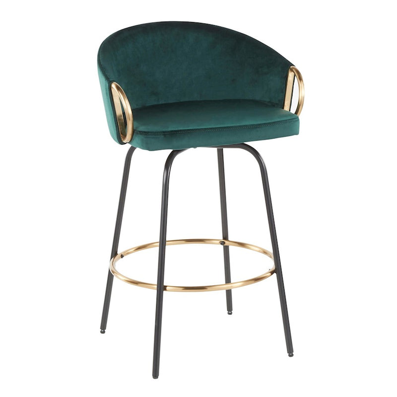 LumiSource Claire Counter Stool, Set of 2, Black/Gold/Green