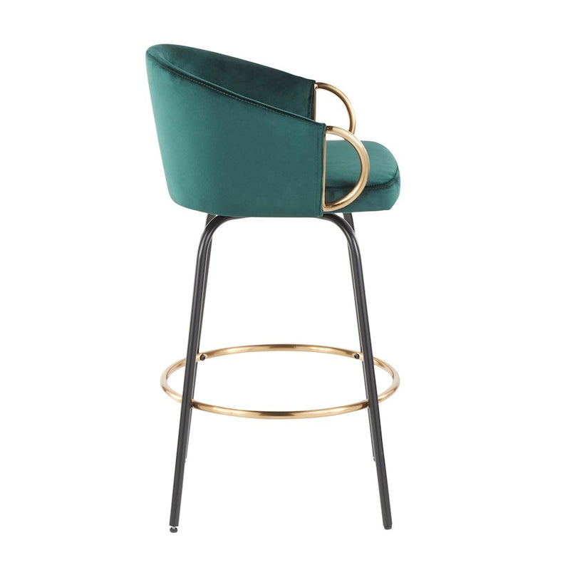 LumiSource Claire Counter Stool, Set of 2, Black/Gold/Green