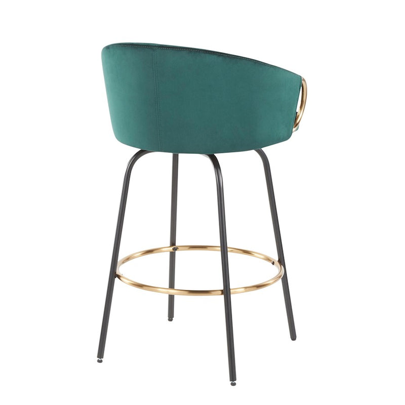 LumiSource Claire Counter Stool, Set of 2, Black/Gold/Green