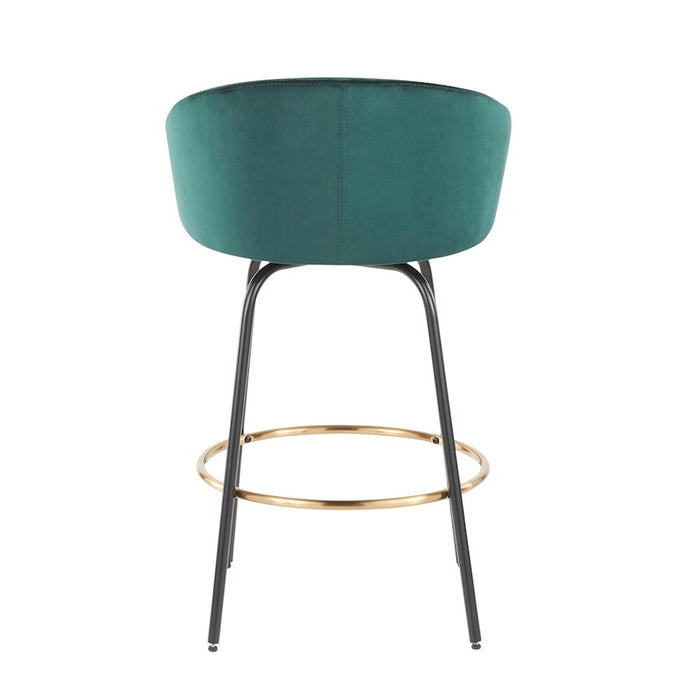 LumiSource Claire Counter Stool, Set of 2, Black/Gold/Green